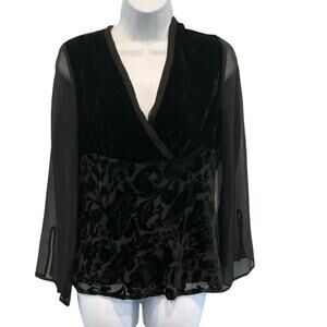 SilkLand Black Velvet Burnout Wrap Blouse